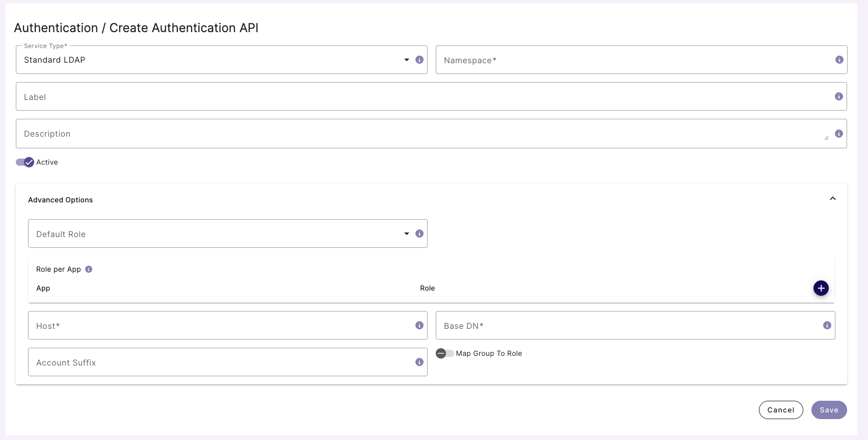 LDAP setup screen