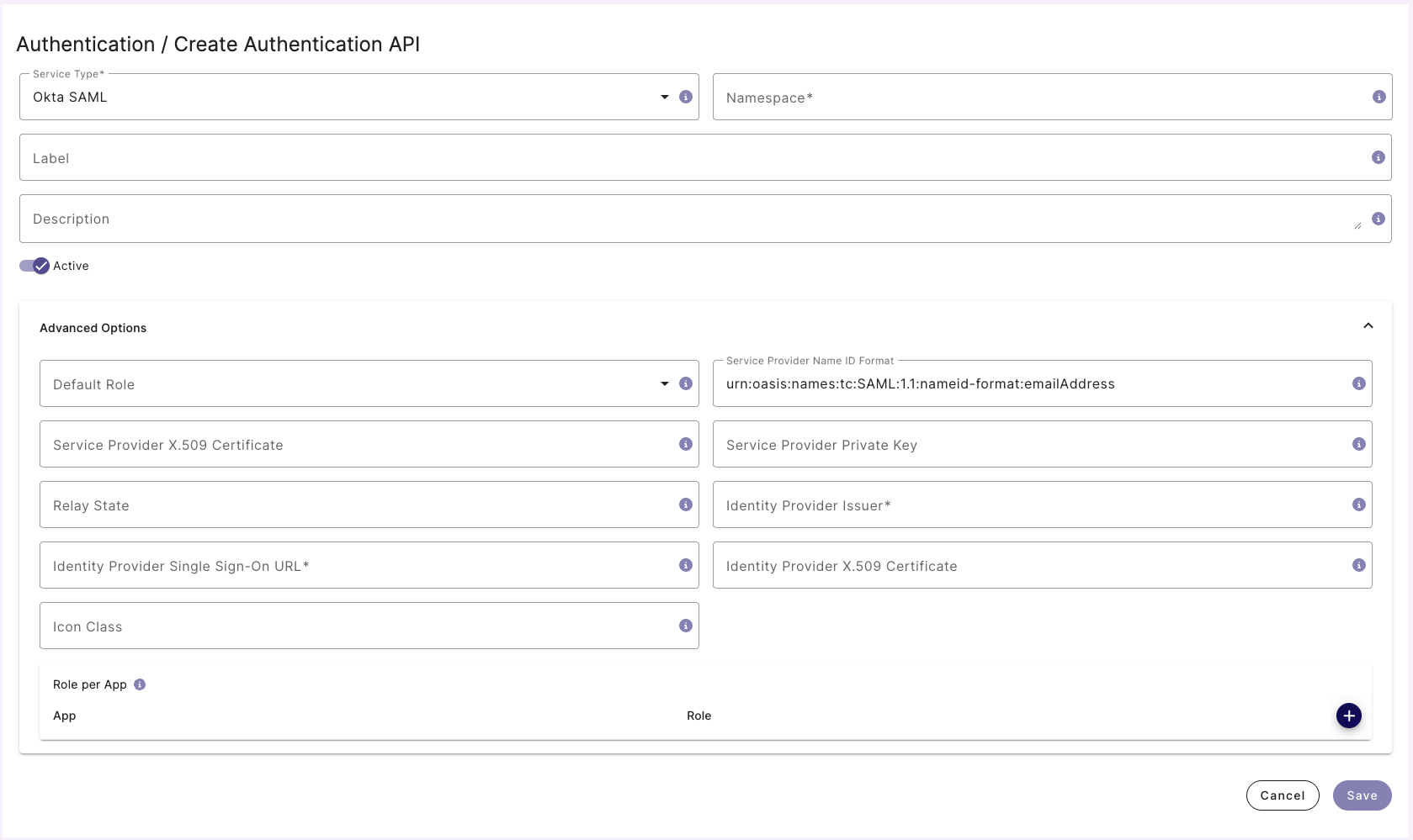 Okta setup screen